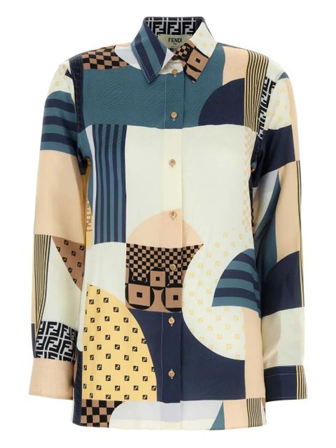 FENDI geometric-print silk shirt - Neutrals - zdjęcie produktu nr 1