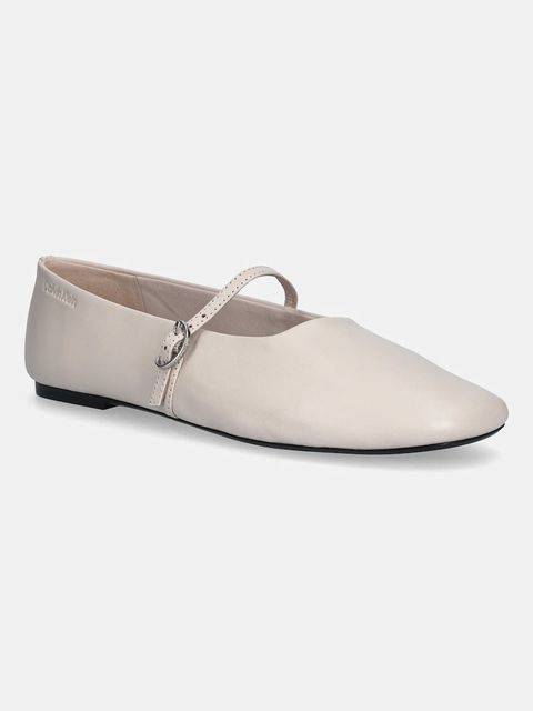 Calvin Klein baleriny skórzane OBLIQUE BALLERINA MJ LTH HDW kolor beżowy HW0HW02847 - zdjęcie produktu nr 1