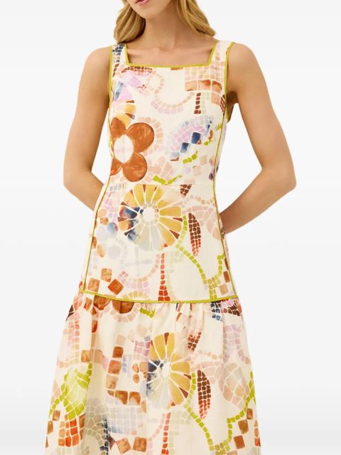 Marie Oliver Jada mosaic-print tiered dress - Neutrals