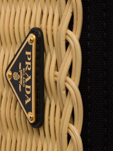 Prada small wicker and canvas tote bag - Neutrals