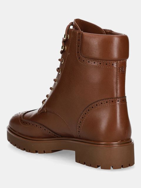 Lauren Ralph Lauren botki skórzane Alysn Lup Pr kolor brązowy na płaskim obcasie 802977885001