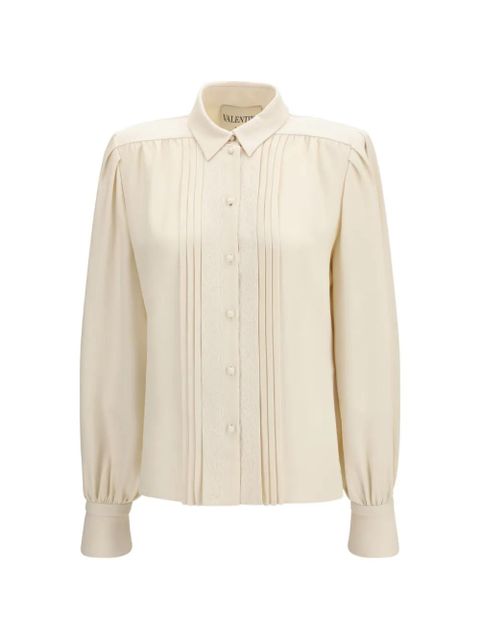 Valentino Garavani Cady lace-trim pintuck shirt - Neutrals - zdjęcie produktu nr 1