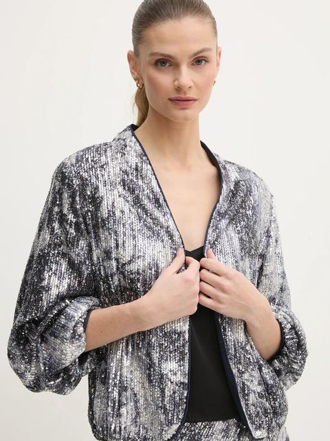 DIANE VON FURSTENBERG marynarka kolor srebrny niezapinana wzorzysta DVFJS4S003