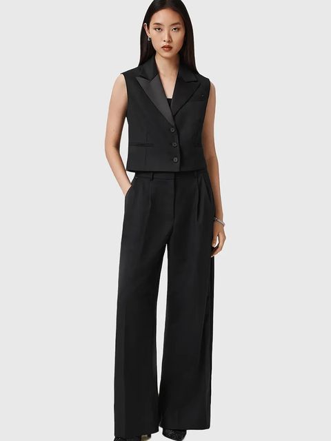 AllSaints spodnie z dodatkiem wełny damskie kolor czarny szerokie high waist W052QD