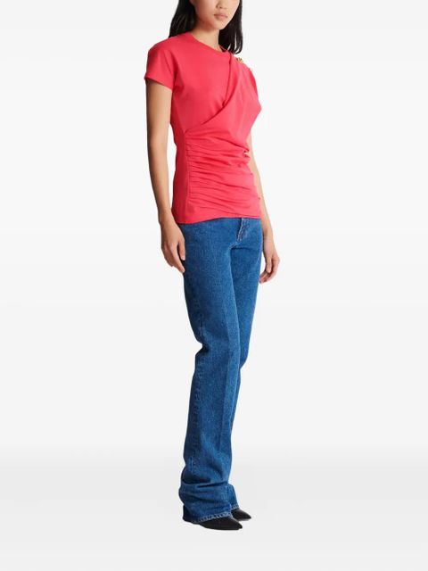 Balmain draped-detail button T-shirt - Pink - zdjęcie produktu nr 2