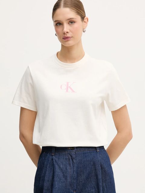 Calvin Klein Jeans t-shirt bawełniany damski kolor beżowy LV047E804G - zdjęcie produktu nr 1