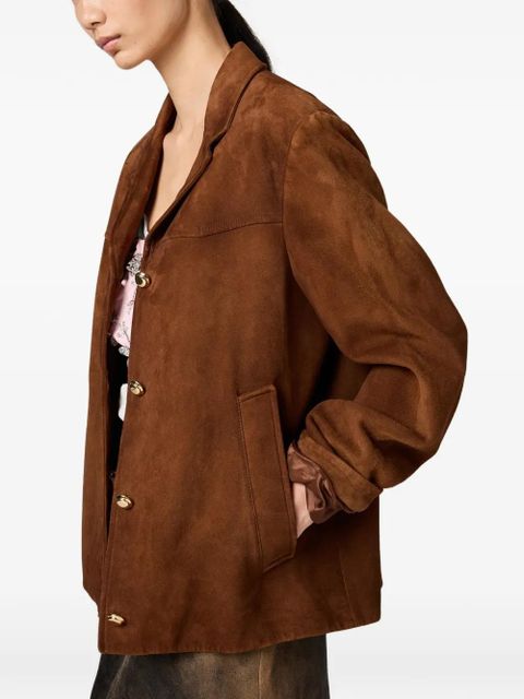 Miu Miu Waxed suede leather blouson jacket - Brown