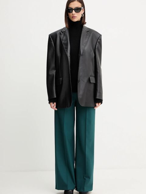 Patrizia Pepe spodnie z dodatkiem wełny damskie kolor zielony szerokie high waist 2P1707 A475 - zdjęcie produktu nr 2