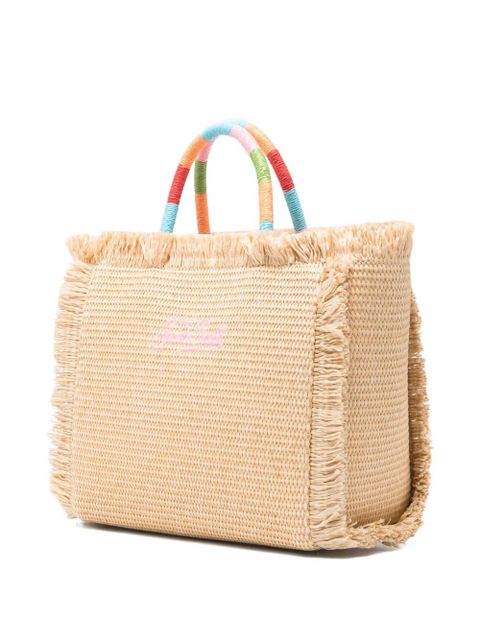 MC2 Saint Barth embroidered-logo frayed tote bag - Neutrals