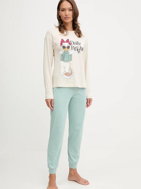 United Colors of Benetton longsleeve piżamowy damska kolor beżowy 3Y5E3M07Q - zdjęcie produktu nr 2