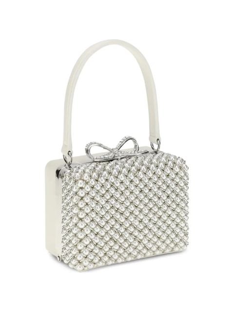 Self-Portrait pearl embellished micro bag - Neutrals