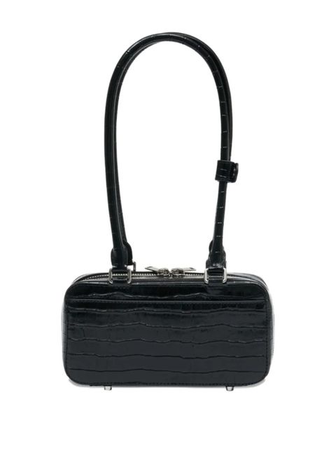 Self-Portrait crocodile-embossed leather shoulder bag - Black