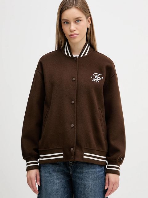 Tommy Hilfiger kurtka bomber z dodatkiem wełny kolor brązowy przejściowa oversize WW0WW47760 - zdjęcie produktu nr 1