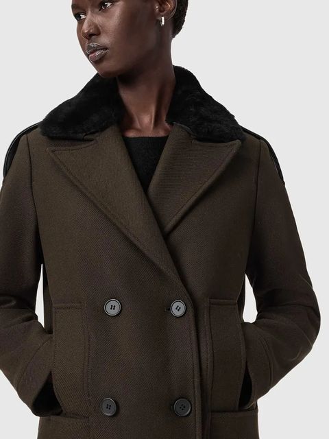 AllSaints płaszcz z dodatkiem wełny kolor czarny W060OD