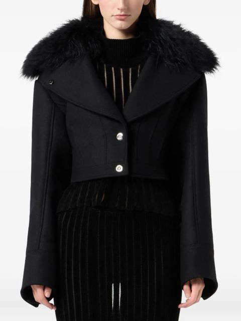 Blumarine faux-fur-collar cropped jacket - Black