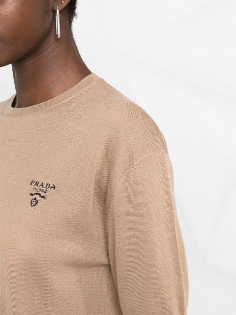 Prada embroidered-logo knit top - Brown - zdjęcie produktu nr 2
