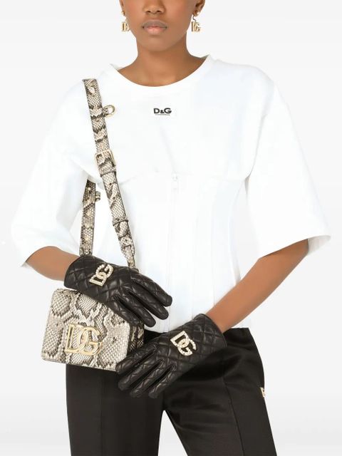 Dolce & Gabbana DG-logo quilted leather gloves - Black