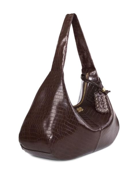 GANNI crocodile-embossed shoulder bag - Brown