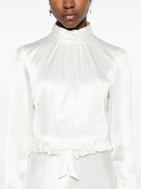 Alessandra Rich high-neck ruffled silk midi dress - White