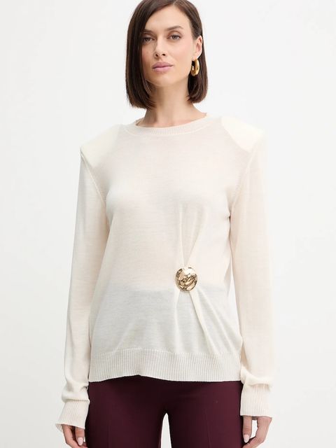 Simona Corsellini sweter wełniany damski kolor beżowy lekki A25CPMGE0301 - zdjęcie produktu nr 1