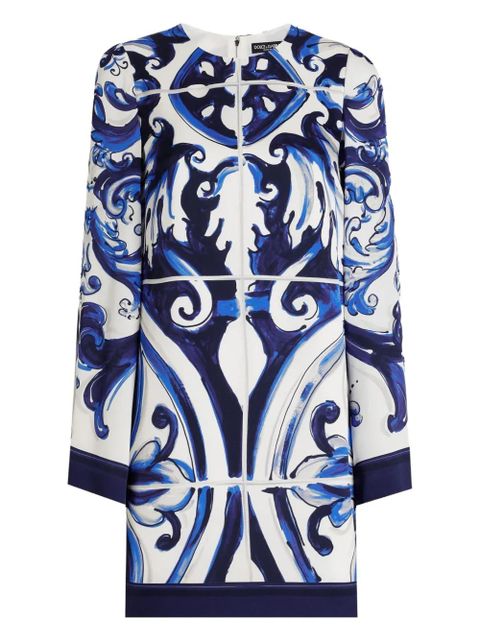 Dolce & Gabbana Majolica-print long-sleeve mini dress - Blue - zdjęcie produktu nr 1