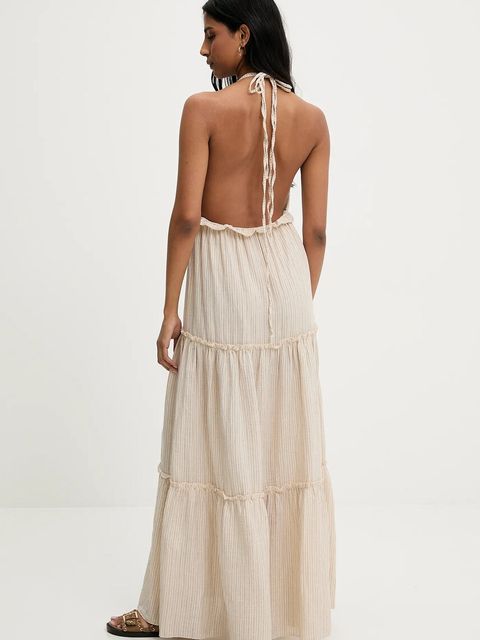 Answear.LAB sukienka bawełniana kolor beżowy midi rozkloszowana