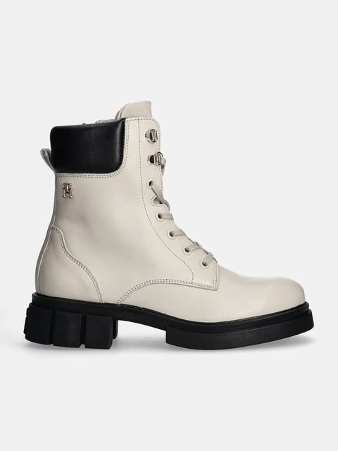 Tommy Hilfiger workery skórzane LACE-UP BIKER LEATHER damskie kolor beżowy na platformie FW0FW08167