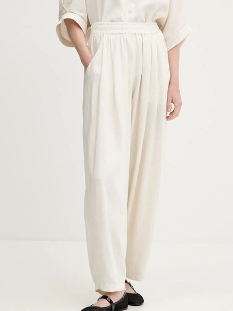 Answear.LAB spodnie z lnem damskie kolor beżowy proste high waist