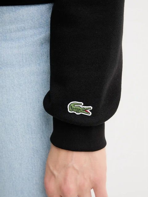 Lacoste bluza bawełniana kolor czarny z kapturem z nadrukiem SH2740