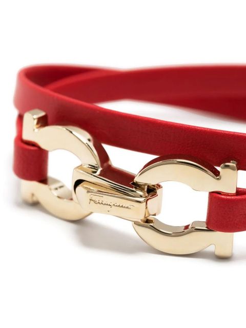 Ferragamo Gancini-plaque leather bracelet - Red
