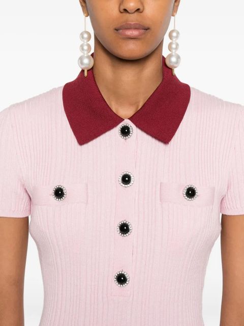 Self-Portrait embellished ribbed mini dress - Pink