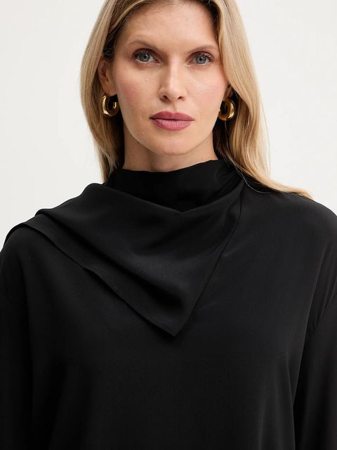 Simona Corsellini bluzka z dodatkiem jedwabiu damska kolor czarny gładka A25CPCA00801