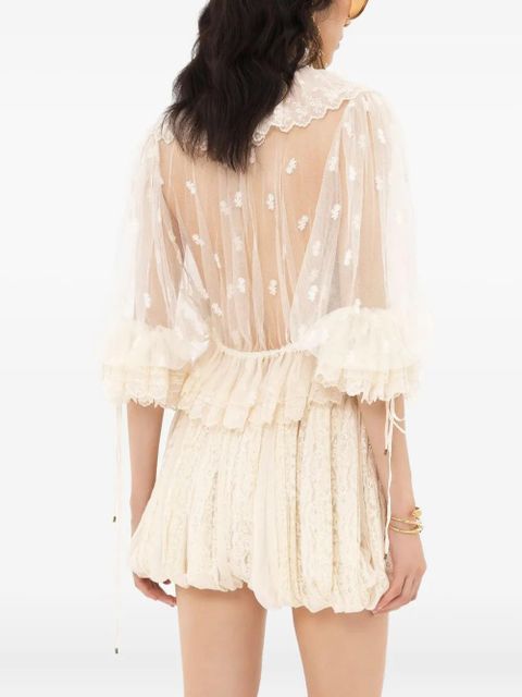 Chloé v-neck ruffled embroidery lace blouse - Neutrals