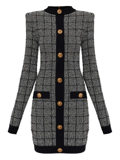 Balmain checked-pattern long-sleeve dress - Grey - zdjęcie produktu nr 1