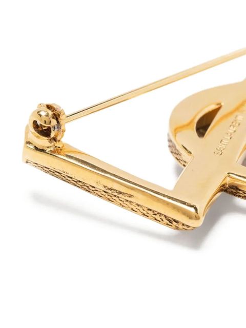 Saint Laurent textured logo letter brooch - Gold