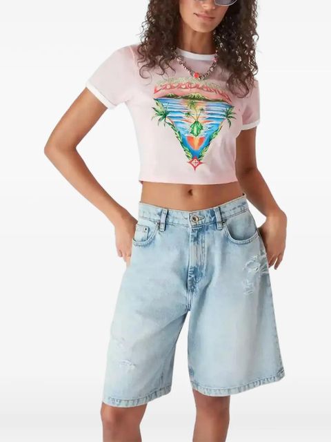 Casablanca graphic short-sleeve cropped T-shirt - Pink