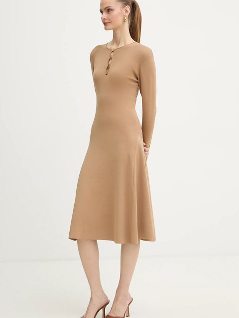 Karl Lagerfeld sukienka KARL DAILY kolor beżowy midi rozkloszowana B1W13003