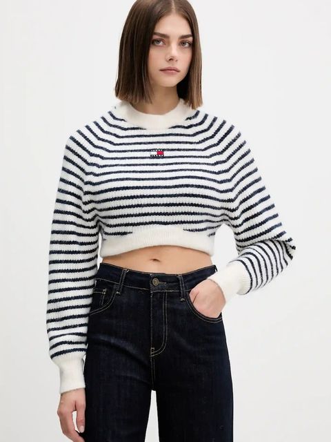 Tommy Jeans sweter z domieszką wełny damski kolor biały DW0DW21677