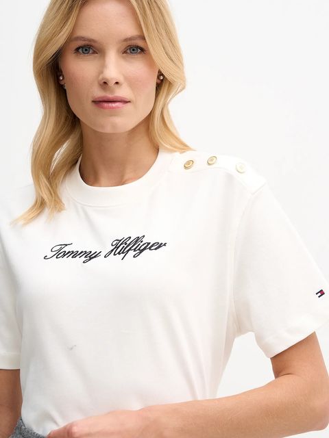 Tommy Hilfiger t-shirt bawełniany damski kolor beżowy WW0WW47819
