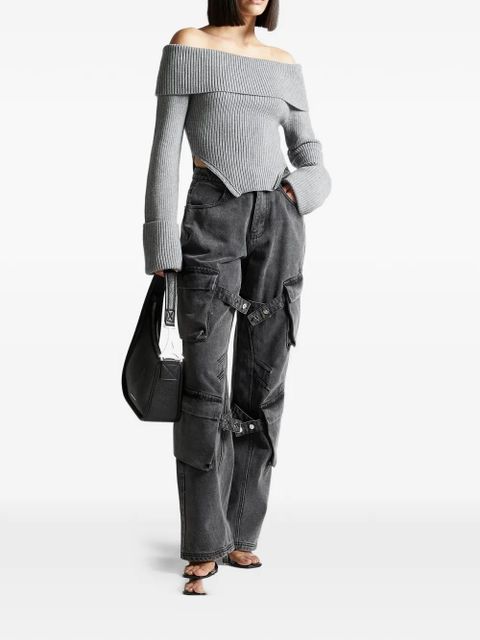 Manière De Voir bardot-neckline sweater - Grey