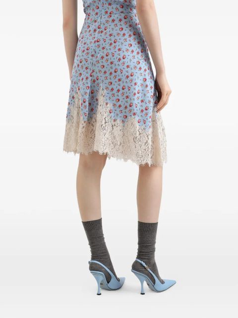 Dolce & Gabbana lace-detail floral-print midi dress - Blue