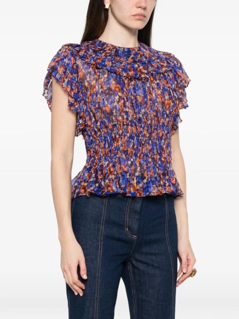 Ulla Johnson Athene ruffled floral-pattern blouse - Blue