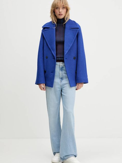 Desigual płaszcz z dodatkiem wełny SHORTCOLOR kolor niebieski 25WWEW11 - zdjęcie produktu nr 2