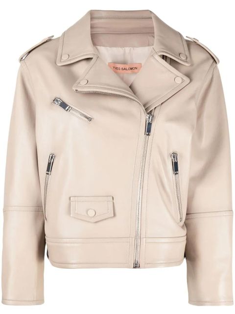 Yves Salomon zip-up leather biker jacket - Neutrals - zdjęcie produktu nr 1