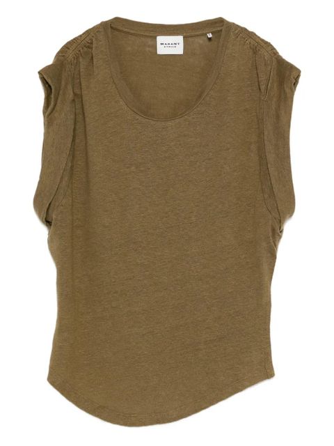 MARANT ÉTOILE gathered-sleeve linen top - Green - zdjęcie produktu nr 1