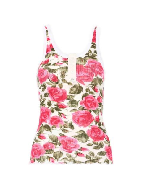 Chloé rose-print ribbed jersey tank top - Pink - zdjęcie produktu nr 1