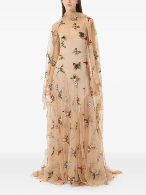 Blumarine butterfly-embroidered maxi dress - Neutrals