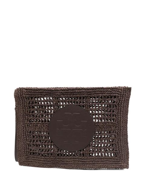 Tory Burch Ella hand-crocheted logo-detail clutch bag - Brown - zdjęcie produktu nr 1