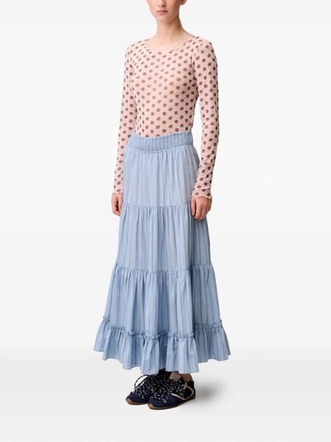 Claudie Pierlot striped ruffled-tiers A-line skirt - Blue