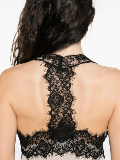 PINKO lace-trim silk top - Neutrals